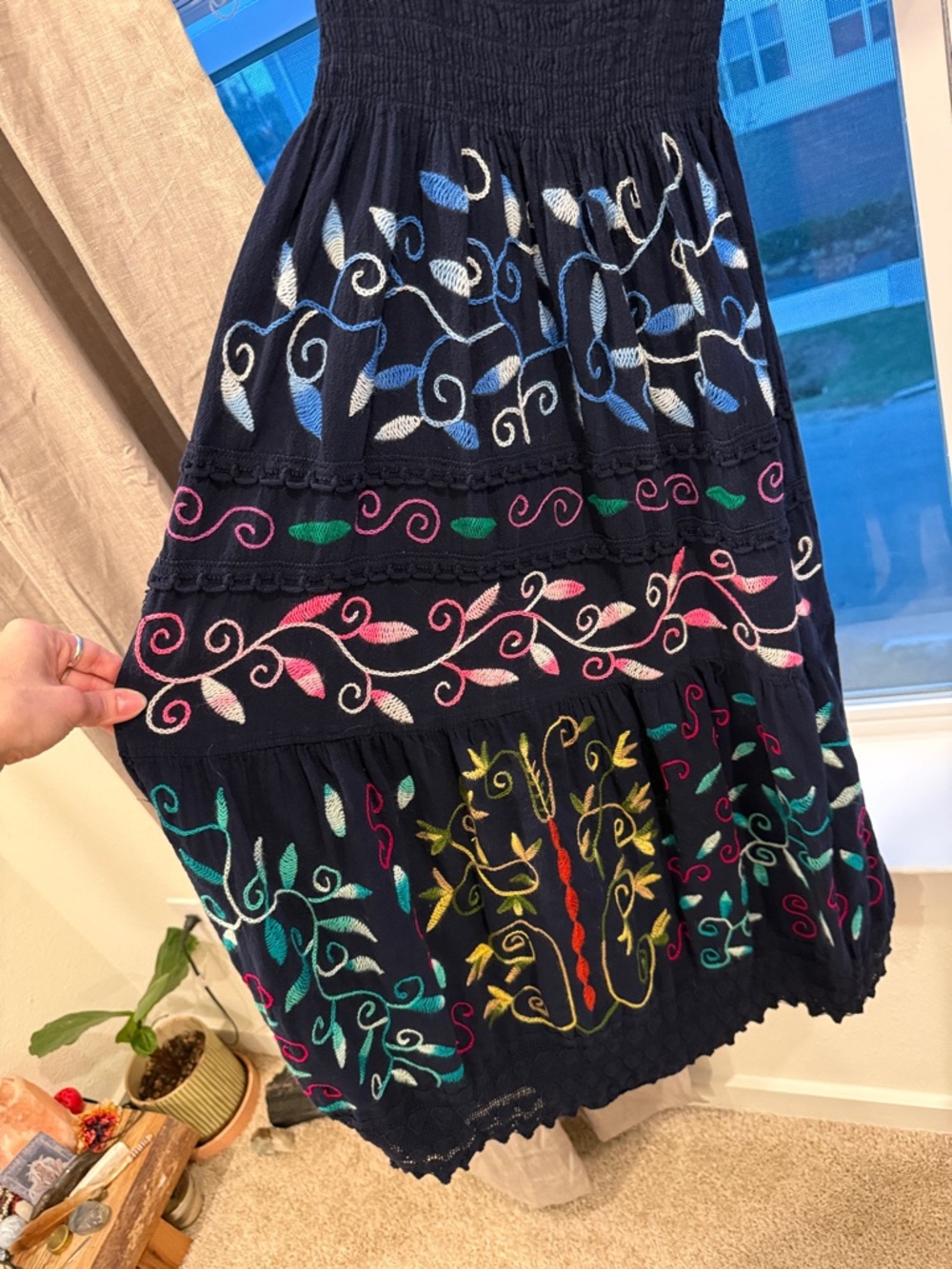 Embroidered Navy Boho Maxi Dress Handmade in Peru - Picture 3 of 3